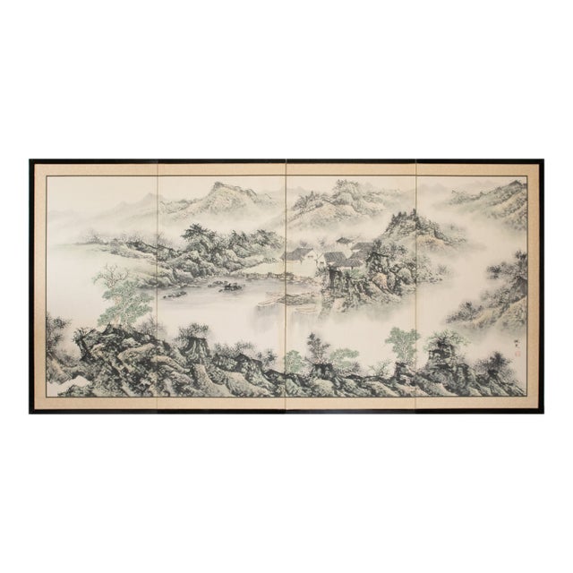 1970s Ming Dynasty Style Monochrome Screen "Landscape With Mountains" For Sale