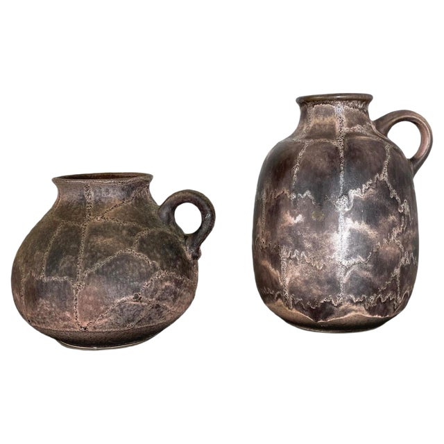 Abstract German Fat Lava Pottery Vases from Ruscha, 1960s, Set of 2 For Sale