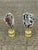 Gorgeous natures beauty agate geode slices mounted on pronged brass bases as lamp finials.
