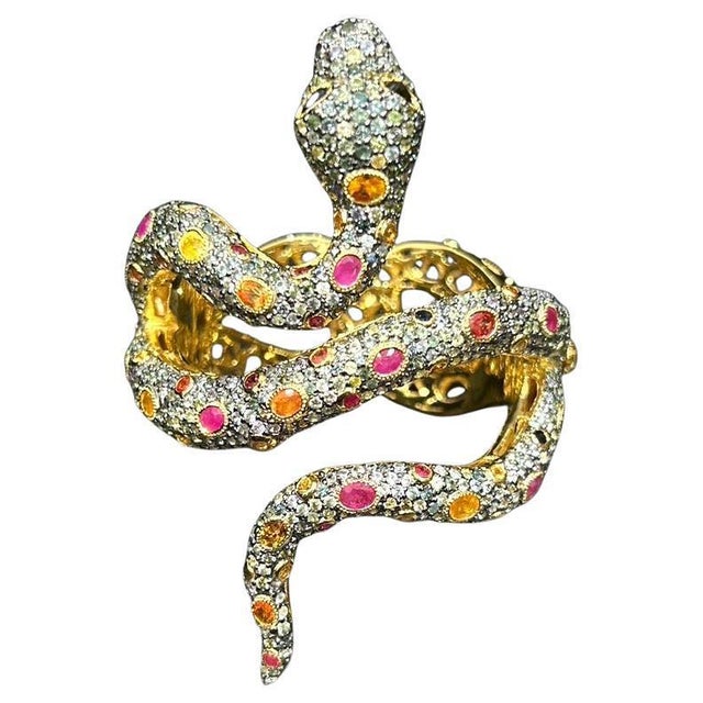 Bochic "Orient" Vintage Sapphire & Ruby Serpent Cuff Set In 18K Gold & Silver For Sale - Image 15 of 18