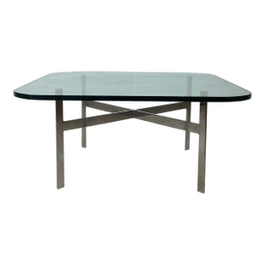 Mid-Century Glass Coffee Table With Sculptural Chrome X Base