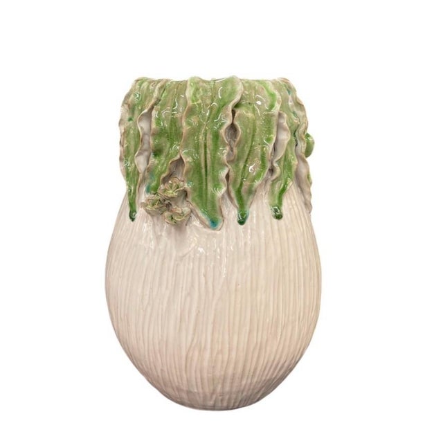 2000 - 2009 Hand-Crafted Italian Majolica Cabbage and Succulent Ceramic Vase For Sale - Image 5 of 12