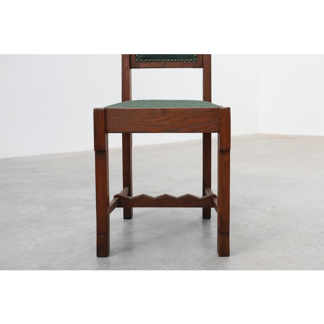 Belgian Art Deco Modernist Oak Side Chair with Green Upholstery, 1920s For Sale - Image 4 of 14