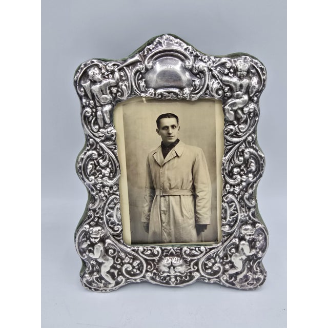English 925 Sterling Silver Photo Frame with Putti, London, 1905 For Sale - Image 9 of 9