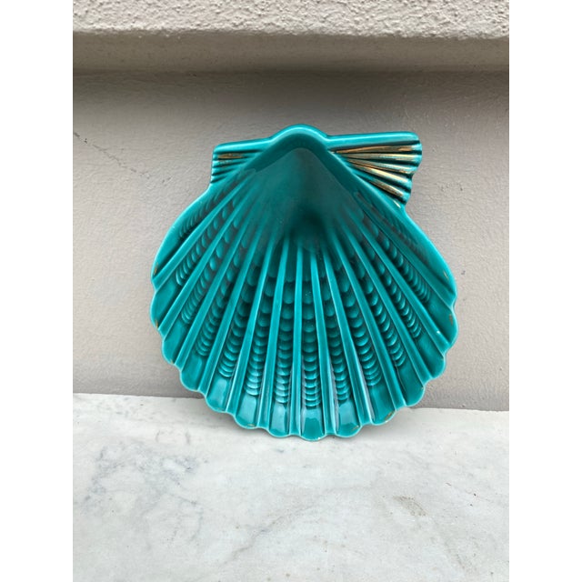 Mid-Century Modern French Green Majolica Shell Dish Vallauris, Circa 1950 For Sale - Image 3 of 7