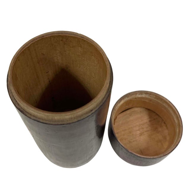 Mid-20th Century Antique Chinese Hand-Painted Cylindrical Bamboo Tea Caddy For Sale - Image 9 of 9