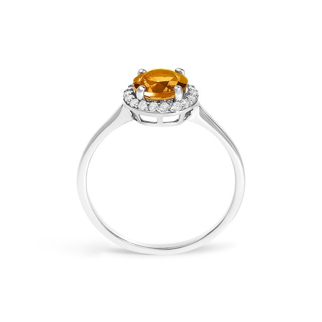 Early 21st Century 10K White Gold Orange Citrine and 1/10 Cttw Diamond Halo Ring For Sale - Image 5 of 7