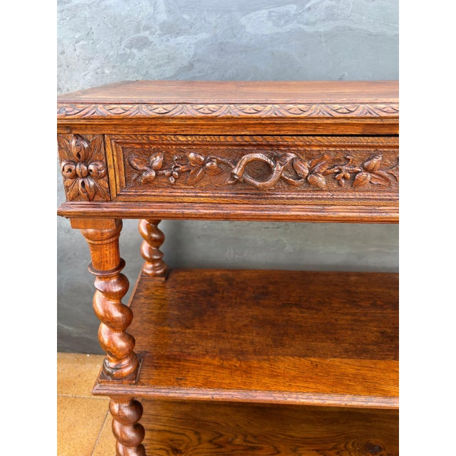 Carved Oak Barley Twist Console Table With Shelves For Sale - Image 13 of 14
