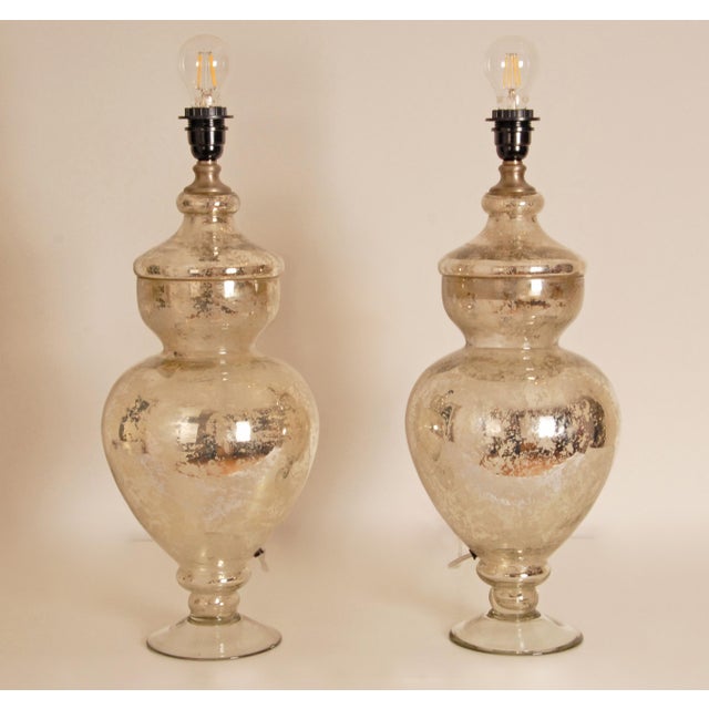 Baccarat Vintage Silver Table Lamps Glass Baluster Vase Lamps Faux Mercury Modern Lamps - A Pair For Sale - Image 4 of 13