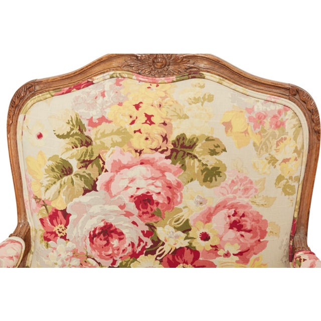 1920s Pair of Antique Louis XV Carved Walnut Fauteuils Arm Chairs W Ralph Lauren Floral For Sale - Image 5 of 5