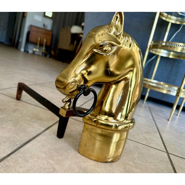 1960s Pair of Brass and Iron Horse Equestrian Andirons For Sale - Image 5 of 18