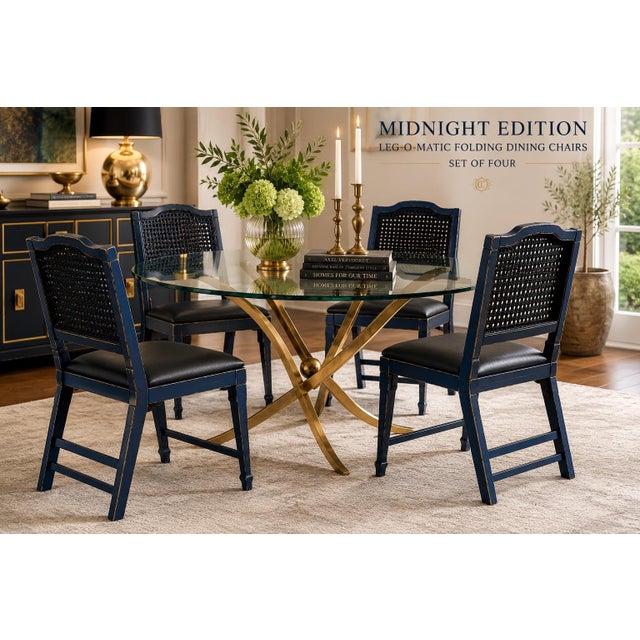 Old Chapel Home Collection™ — Midnight Edition Leg-O-Matic Folding Dining Chairs – Set of Four – Midnight Blue & Black...