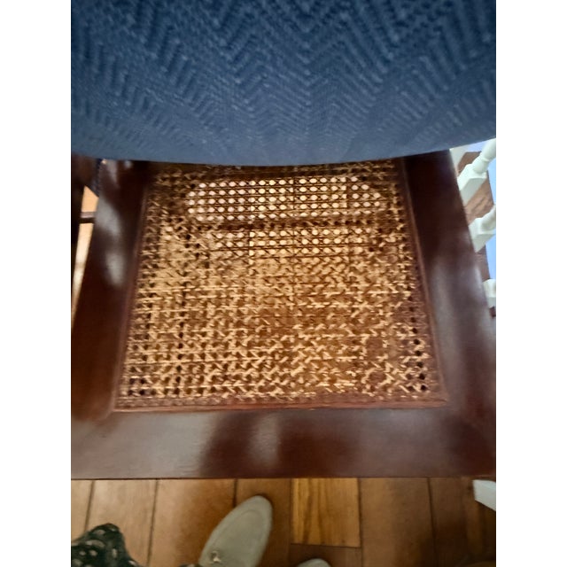 Set of 8 Rosewood Dining Chairs with Blue Seats A set of 8 dining chairs with 2 arm and 6 side chairs. These chairs have...