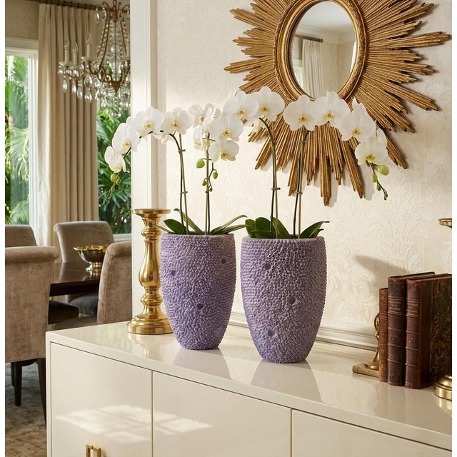 Ceramic Pair of Lavender Textured Coral-Style Vases For Sale - Image 7 of 11