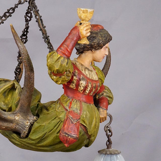 Wooden Carved Lusterweibchen of a Medieval Noble Lady Ca. 1900 For Sale - Image 6 of 12