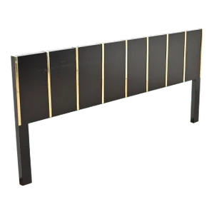 Harvey Probber Mid-Century Modern Black Lacquer and Brass King Size Headboard, Newly Refinished