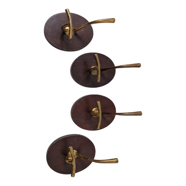 Brass Coat Hangers on an Oval Wooden Base by Luigi Caccia Dominioni for Azucena, 1950s, Set of 4 For Sale