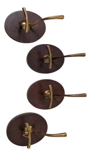 Brass Coat Hangers on an Oval Wooden Base by Luigi Caccia Dominioni for Azucena, 1950s, Set of 4