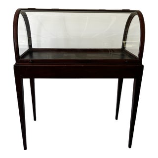 Antique Mahogany and Curved Glass Jewelers Display Case For Sale
