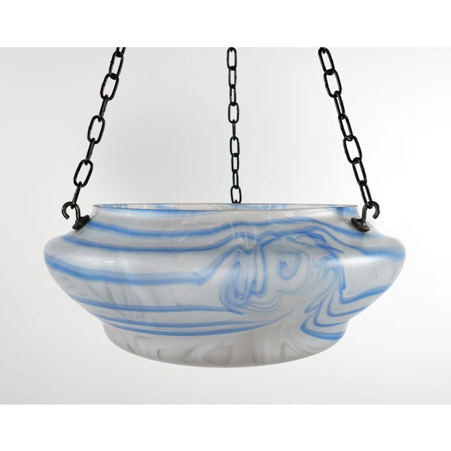 1930s Vintage Blue and White Streaky Glass Flycatcher / Plafonnier Ceiling Lamp Shade, 1930s For Sale - Image 5 of 5