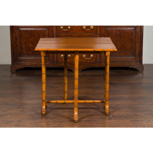Brown English Walnut Drop-Leaf Table with Faux-Bamboo Base, circa 1900 For Sale - Image 8 of 12