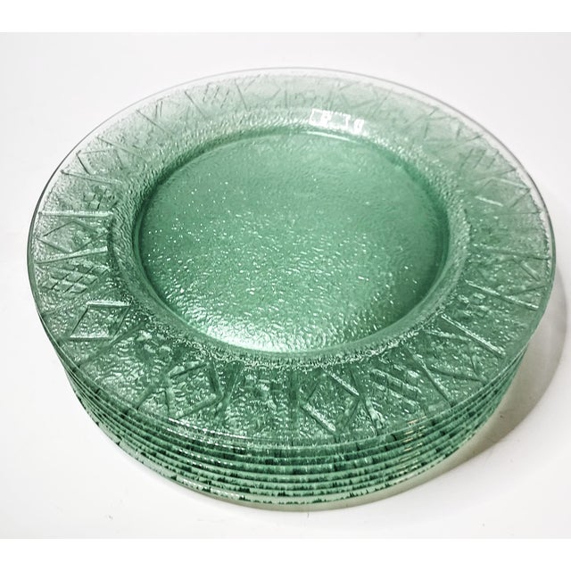 Vintage Light Green Abstract Geometric Glass Dinner Plates Set of 10