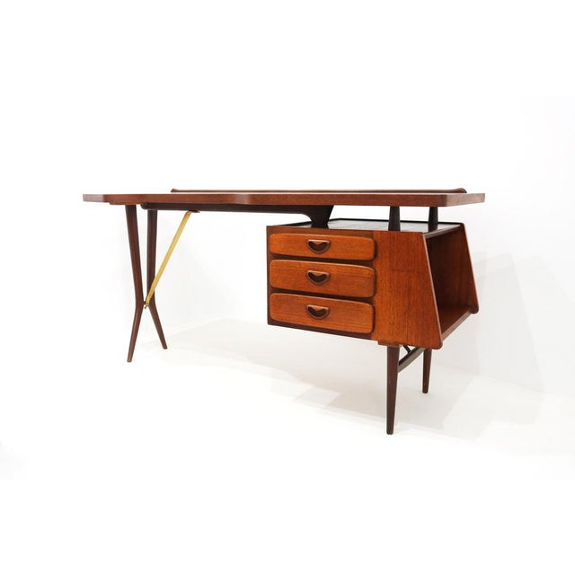 Mid-Century Modern Teak Desk by Louis Van Teeffelen for Webe, 1950 For Sale - Image 4 of 18