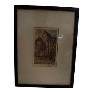 Early 20th Century Signed by F. Walther European Etching For Sale
