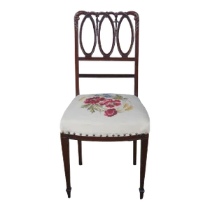 Late 19th Century Antique Hepplewhite Mahogany Needlepoint Hoop Back Dining Chair