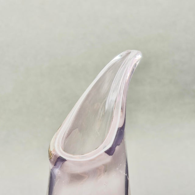 Glass Vintage Mid Century Modern Pale Amethyst Hand Blown Art Glass Vase With Sculptural Curved Neck For Sale - Image 7 of 8