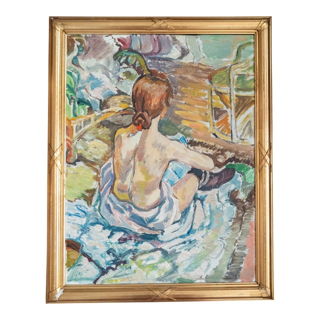 Mid-Century Oil Painting After Rousse (La Toilette) by Henri Toulouss For Sale
