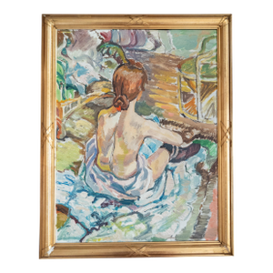 Mid-Century Oil Painting After Rousse (La Toilette) by Henri Toulouss
