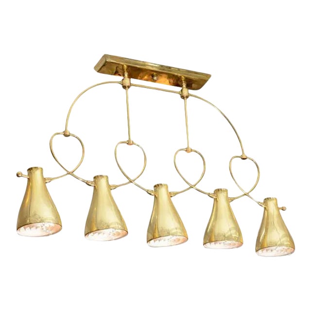 Modernist Mid Century Five Light Brass Chandelier by Lightolier For Sale