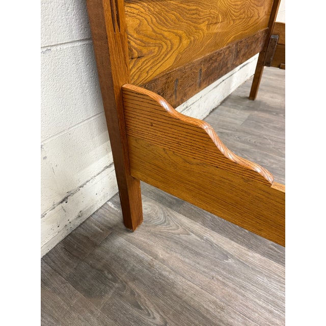 Wood Antique Full Size Victorian Eastlake Carved Oak High Back Bed For Sale - Image 7 of 16
