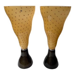 Pair of Speckled Murano Glass Flame Lamps by Leucos. Italy, 1990s For Sale