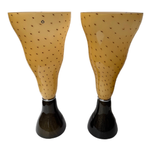 Pair of Speckled Murano Glass Flame Lamps by Leucos. Italy, 1990s