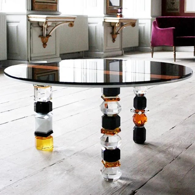 Hand-sculpted contemporary crystal table crystal table handcrafted decor made from crystal measures: w 90 x h 90 x d 44.5...