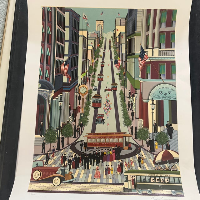 Green Vintage Nicky Watanabe "Powell Street Cable Car" Signed Serigraph Screenprint 28/300 San Francisco For Sale - Image 8 of 9