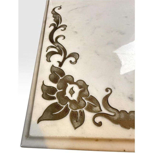Vintage Italian Neoclassical Etched Marble and Gilt Brass Low Coffee Table For Sale - Image 14 of 17