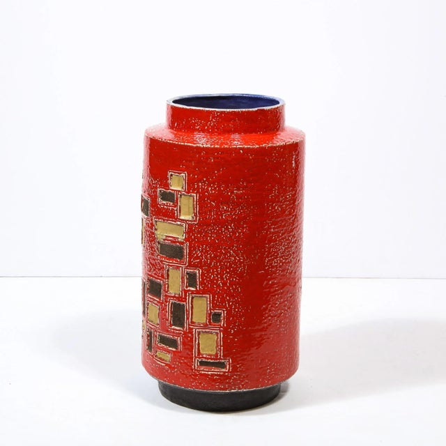 Mid-Century Modern Scarlet Red Handpainted Umbrella Stand w/ Rectilinear Details For Sale - Image 10 of 12