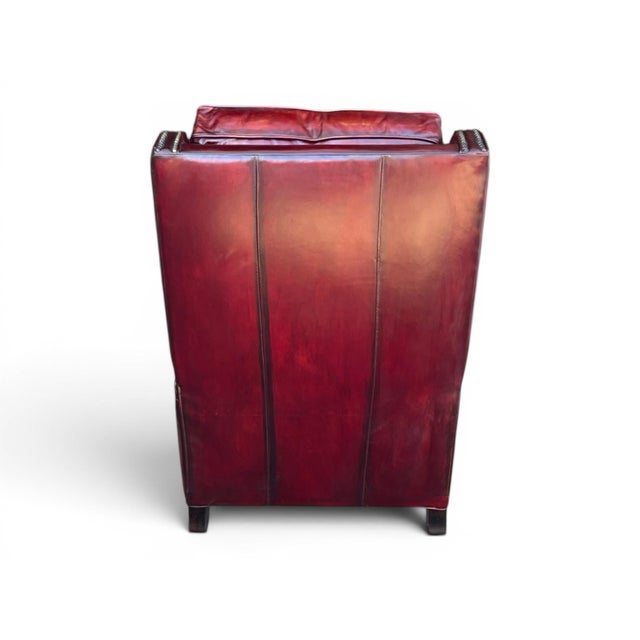Pair of Vintage English Wingback Recliners in Burgundy Oxblood Leather For Sale - Image 16 of 16