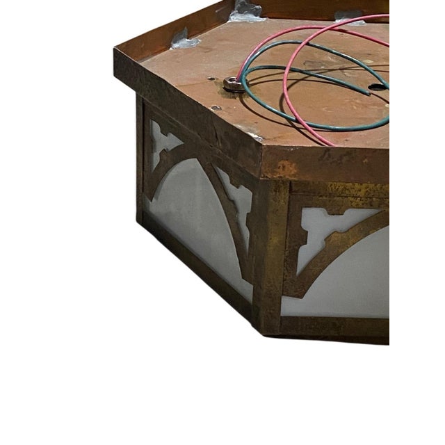 Vintage Gothic Church Ceiling Light Flush Mount Milk Glass For Sale - Image 4 of 8