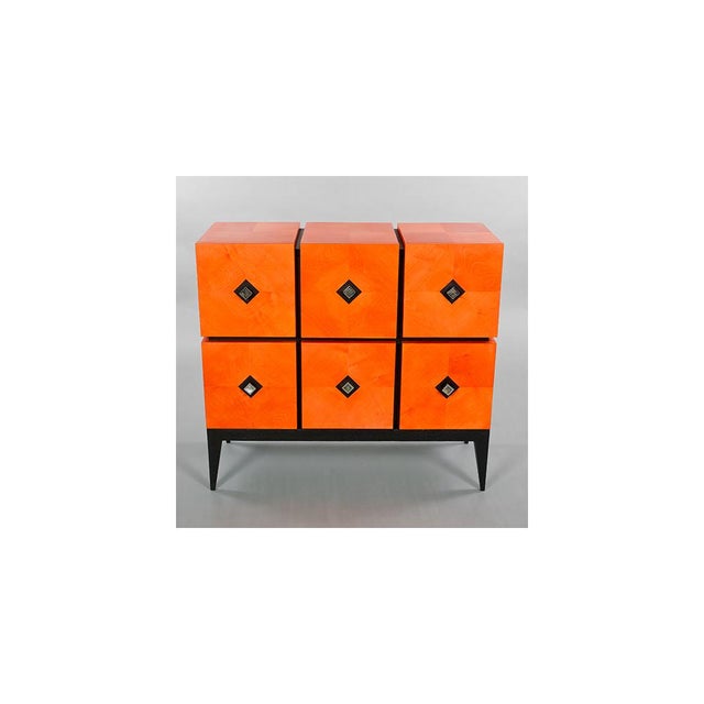 Contemporary Two-Drawer Diamond Chest of Drawers in Orange-Stained Pear Wood from Aymeric Lefort For Sale - Image 3 of 9