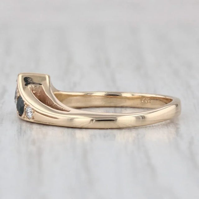 0.32ctw Diamond Sapphire 3-Stone Ring 14k Yellow Gold Size 6.5 Stackable Band For Sale - Image 4 of 8