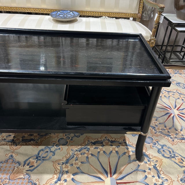 Baker Furniture Company Baker Furniture Japanned Black Lacquered Coffee Table With Nickel Accents For Sale - Image 4 of 10