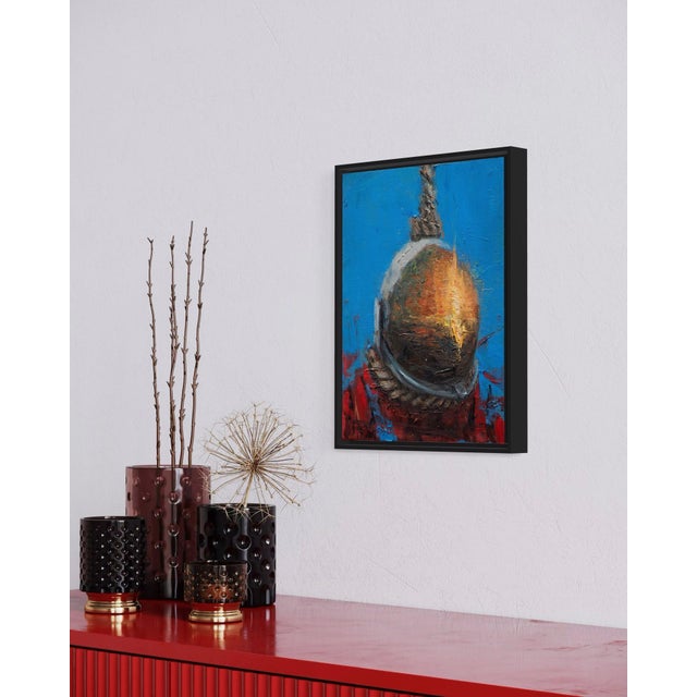 Don't Hang Out too Much by Andreas Claussen | Oil on canvas Abstract depiction of a helmeted figure. For Sale - Image 4 of 5