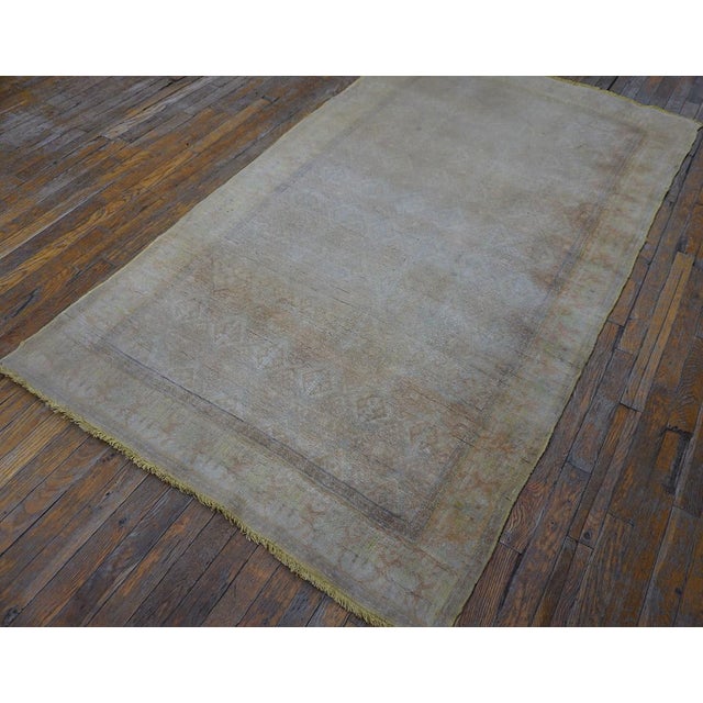 1930s Ivory Plaid Solid Antique Cotton Agra Rug 4' X 6'8" Handknotted Wool Carpet For Sale - Image 16 of 18