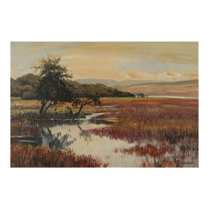 Post-Impressionist Oil Painting of Donegal Wetlands Landscape in Ireland, 1965