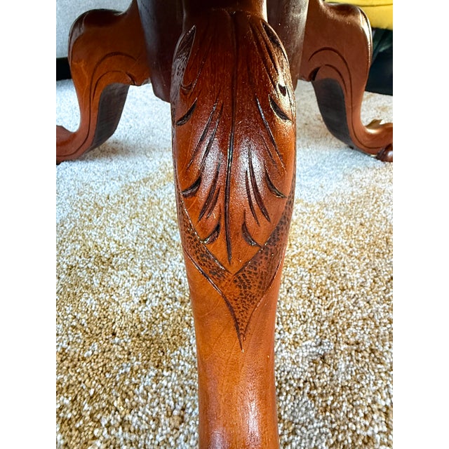 Wood Antique Victorian Round Wooden Coffee Table with Carved Claw Feet, 1890s For Sale - Image 7 of 18