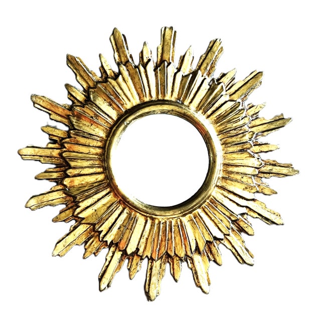 Vintage French Giltwood Sunburst Wall Mirror, 1950s For Sale - Image 9 of 11